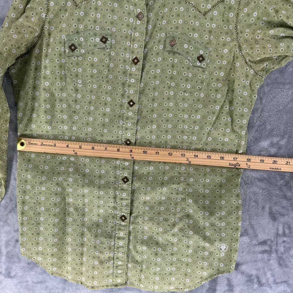 Ariat‎ Womens Long Sleeve Western Shirt Green PEARL snap  Size M Medium - Picture 6 of 12